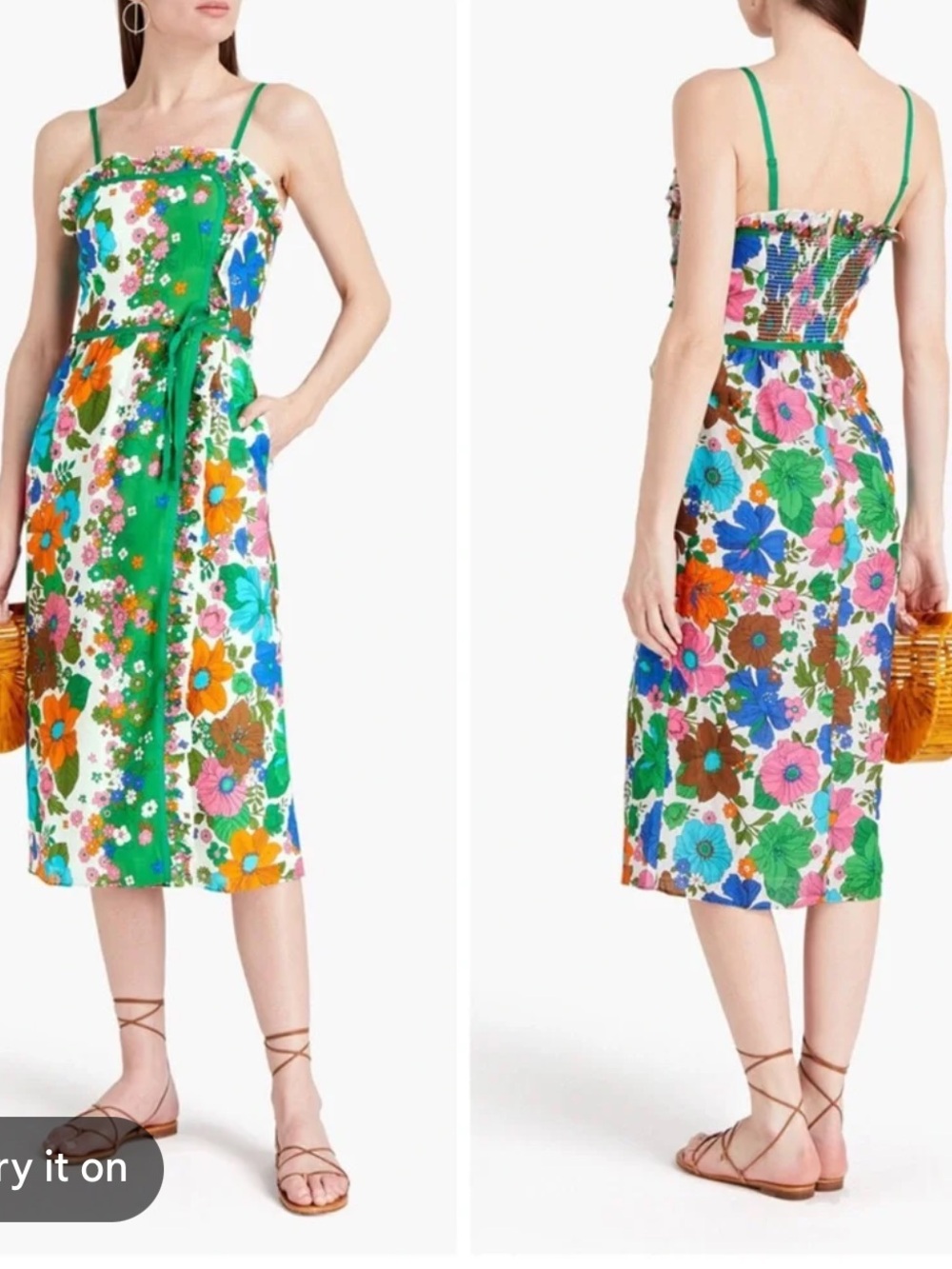 Zimmermann Green Floral Midi Dress with Flowers, Size 0, EUC